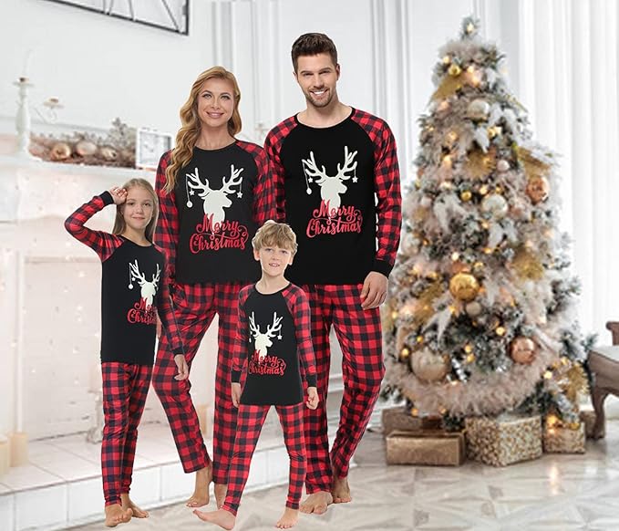 YIJIU Christmas Pajamas Cute Deer Print Long Sleeve Totem PJS Set