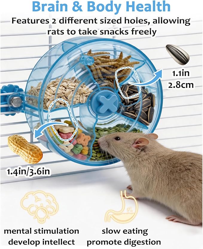 Rotating Rat Foraging Toy, Boosts Mental & Digestive Health | Interactive Slow Feeder with 5 Compartments & 2 Openings, Hanging Rat Enrichment Toy, Sturdy Rodent Toy Safe Cage Accessory