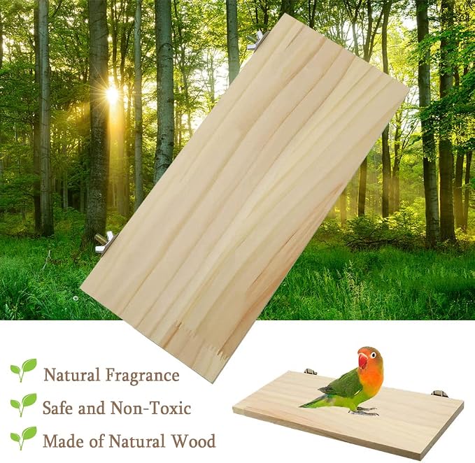 Litewoo Parrot Bird Wood Perch Platform Large Stand Shelf for Budgie, 1PC | Natural wood, sturdy flat bird perch shelf, for small-medium birds/parakeet/cockatiel/conure, easy install & adjustable