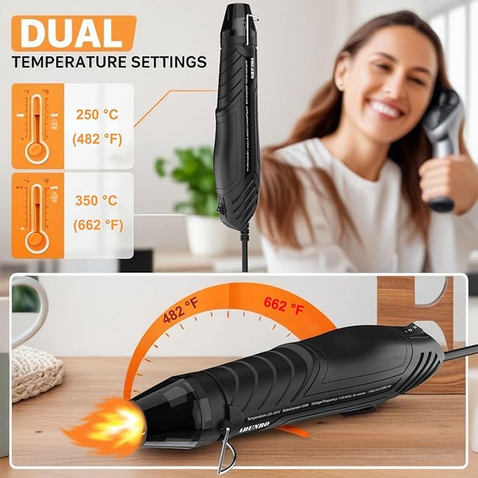Heat Gun, Uptdae Version 110V 300W Mini Handheld Hot Air Gun with 6.6ft Cable, Portable Heat Gun For Crafting, Embossing, Shrink Wrapping PVC, Drying Paint, Clay, Rubber Stamp