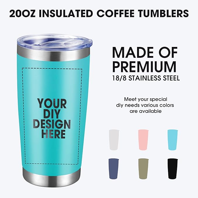 Personalized Custom Tumbler Print in USA 100 Pcs 20oz Stainless Steel Coffee Cup with Lid & Straw Double Wall Insulated Tumbler with Colorful Text Logo Photo