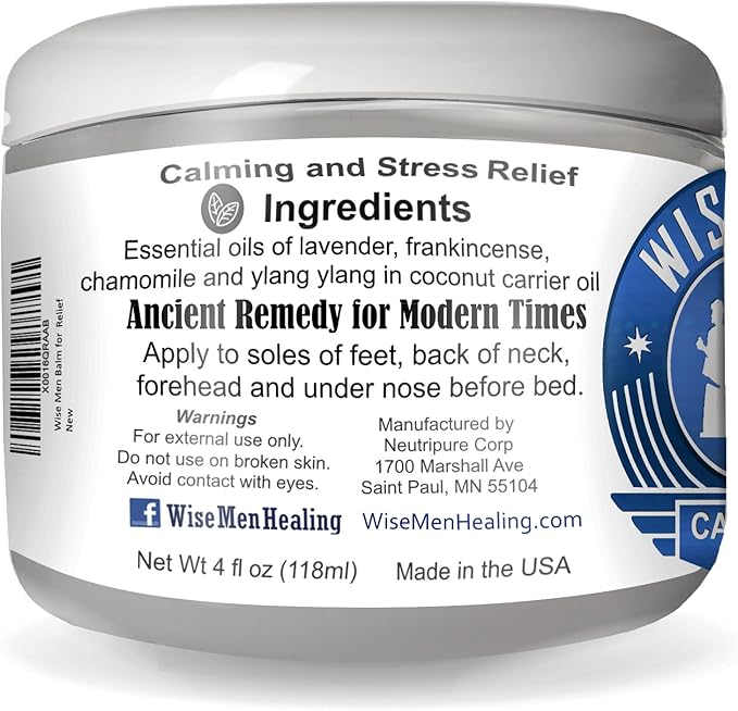 Wise Men Calm Balm - 4 fl oz. Natural Essential Oil Remedy Supports Relaxation and Aromatherapy (Pack of 2)