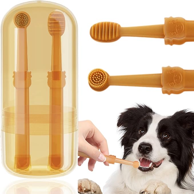 Dog & Cat Toothbrush Kit with Storage Cup, Mini Head Tongue Cleaning Brush | 360° Silicone Finger Toothbrushs,Soft Bristles Cleaning Brush,Pet Dental Care Kit,For Doggie Kitten Ferret Dutch Pigs