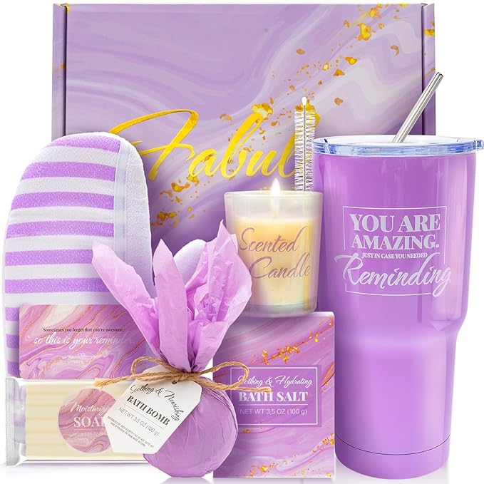 Gift Set for Women Lavender Relaxing Bath and Body Gift Set -- 8Pcs Unique Gift Ideas Birthday Presents for Women, Valentine's Day, Mothers Day, Christmas Presents for Her