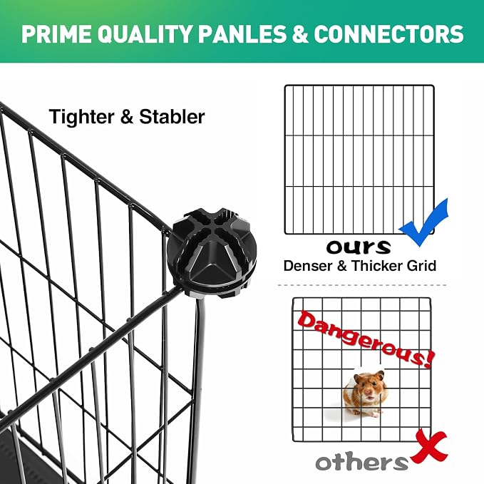 VISCOO 41 Panels Pet Playpen, 35.4" x 23.6" x 23.6" Small Animal Playpen | Rabbit Cage for Guinea Pigs,Bunny,Hedgehogs, with 2 Doors, Puppy Play Pen Indoor Outdoor, Two-Story C&C Cage