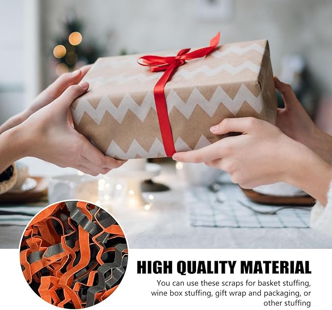 ZEBMOON 2 LB Black Orange Crinkle Cut Paper Shred Filler Great for Gift Wrapping, Halloween Basket Filling, Birthday, Wedding, Thanksgiving, Christmas Day, New Year Party Decorations Filling Supplies
