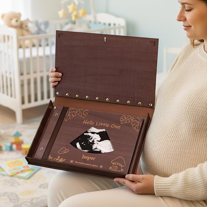 Personalized Baby Photo Album - Wooden Baby Memory Book - Custom Name Baby Scrapbook,Baby Album and Memory Book - Unique Newborn Baby Gift for New Parents