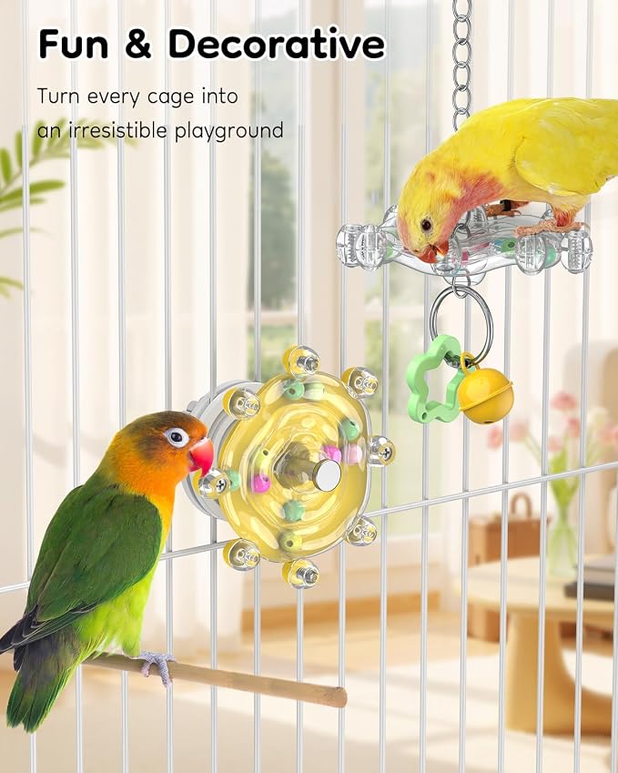 Pawfly 2 Pcs Bird Toys for Parakeets, Colorful Spinning Wheel Chew Toys, Interactive Spinner Rattle Parrot Toys, Cockatiel Toys, Parakeet Toys, Bird Cage Accessories for Entertainment Chewing Exercise