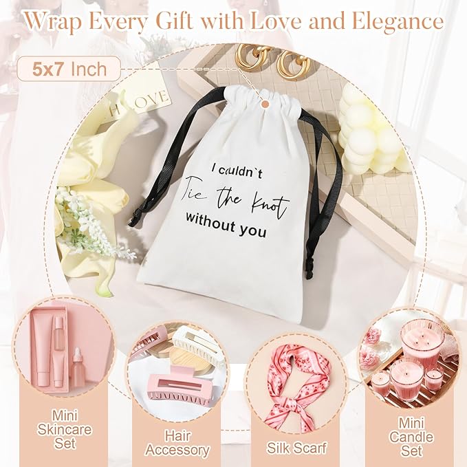 CEELGON 8 Pcs Drawstring Jewelry Pouch Bridesmaid Gift Bags Linen Cotton Fabric Wedding Bridal Party Favor Bags Bachelorette Tie The Knot Earring Packaging Proposal Gift (White)