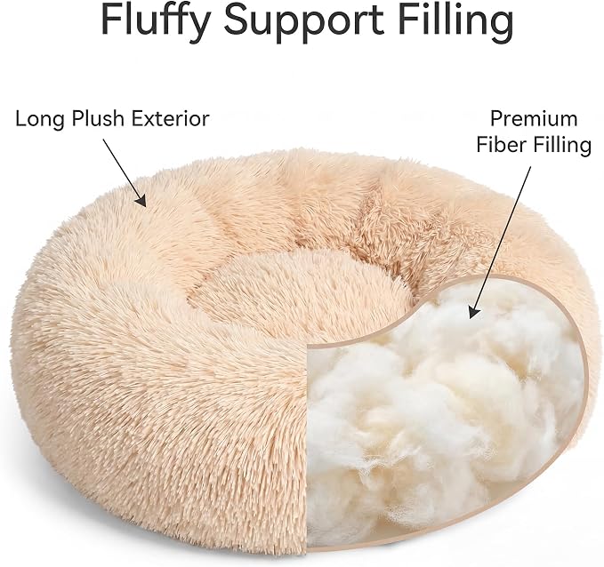 Tiny Dog Bed for Extra Small Dogs for Chihuahua Pomeranian Toy Poodle | 15 Inch Washable Puppy Bed,Soft Faux Fur Calming Donut Bed,Light Brown