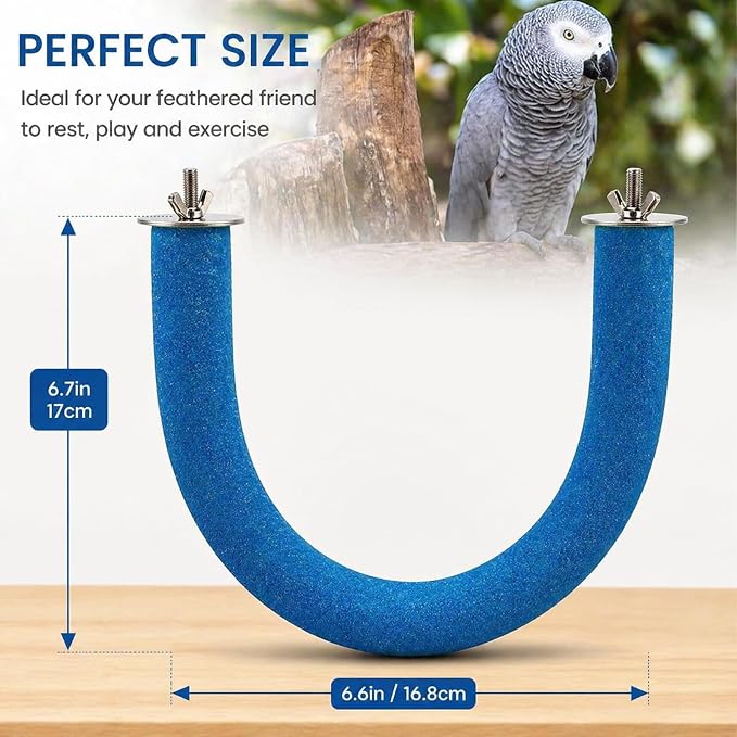 Rypet U-Shaped Large Parrot Perch, Quartz Bird Perch for Cage(Blue L) | Safe Chew & Rest Perch for Large Birds, Durable Non-Toxic Cage Accessory, for Parakeets Cockatiels Conures Macaws