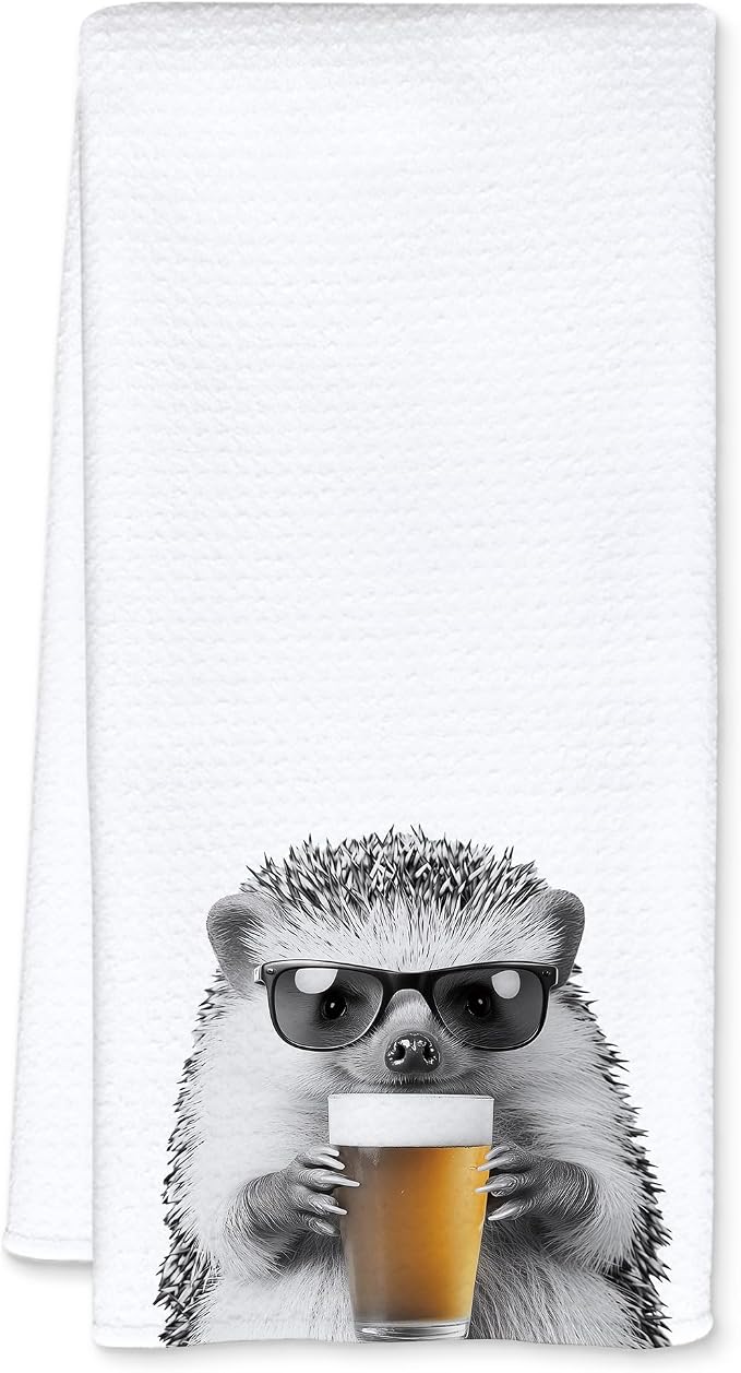 Funny Hedgehog Beer Kitchen Towels, Hedgehog Gifts Dish Tea Towels for Kitchen Decor, Bar Towel for Bartender Kitchen, Beer Lover Gift, 16x24 Inch