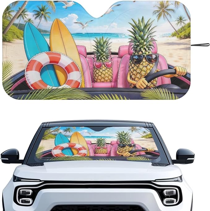 Tropical Pineapple Windshield Sun Shade Foldable Funny Car Windshield Sun Shad for Front Window Universal Fit for Most Cars SUV UV Rays & Heat Protection Car Interior Accessories