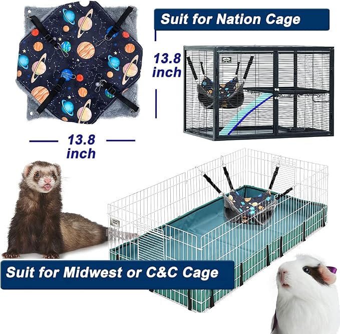 Ferret Rat Hammock Bed, Ferret Guinea Pig Nation Cage Accessories Kit Set Staff House and Hideouts Cave for Guinea Pig (Black Galaxy)