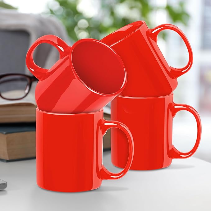 DISCOUNT PROMOS Ceramic Coffee Mugs 11 oz. Set of 10, Bulk Pack - Coffee cup set, Iced coffee cup, Gaming mug - Red