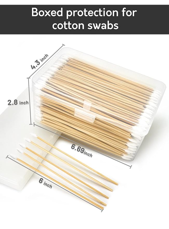 500 PCS 6-Inch Precision Gun Cleaning Swabs with Storage Case - Lint-Free Bamboo-Handle Long Cotton Swabs for Gun Cleaning, Makeup & Electronics