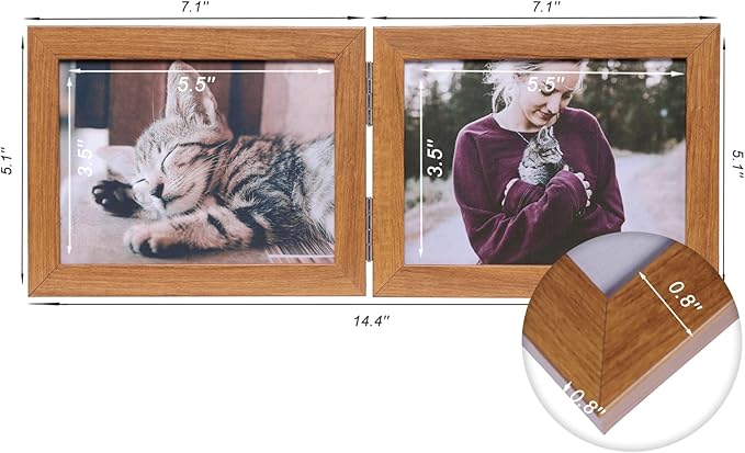 Double Horizontal 4X6 Hinged PS Family Picture Frame Collage For Desktop or Tabletop (Wood Grain 64X2)