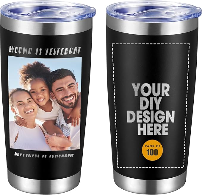 Personalized Custom Tumbler Print in USA 100 Pcs 20oz Stainless Steel Coffee Cup with Lid & Straw Double Wall Insulated Tumbler with Colorful Text Logo Photo