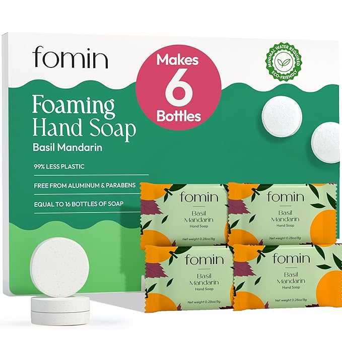 FOMIN Foaming Hand Soap Tablet Refills (6 Count) - Makes 48 fl oz (6 x 8 fl oz) - Basil Mandarin - Foaming Hand Soap Tablets, Sustainable Soap Tablets for Hand Wash