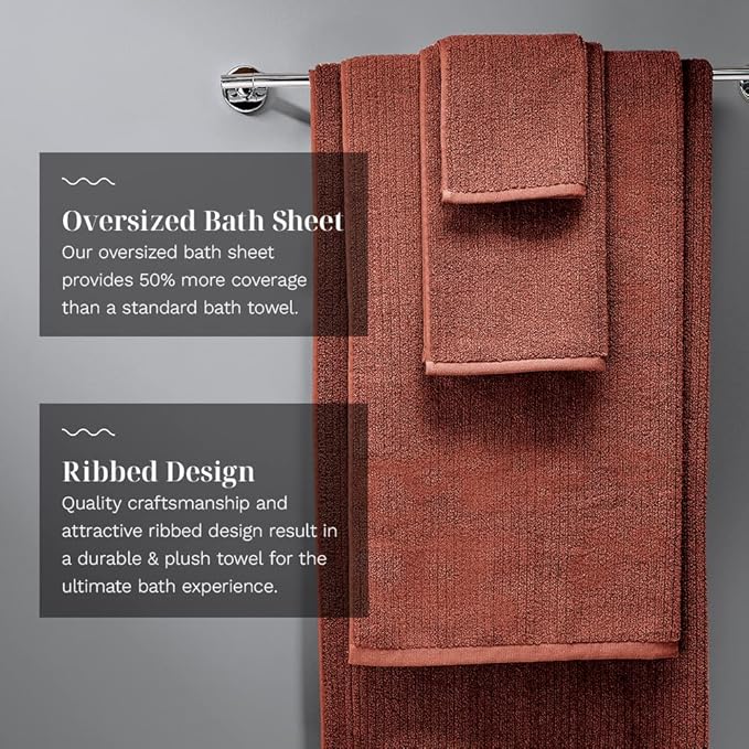 LUXOME Luxury Performance 4-Piece Hand Towel Set | Patented Quick-Dry Tech | Ultra Soft | 16" W x 30" L | Clay