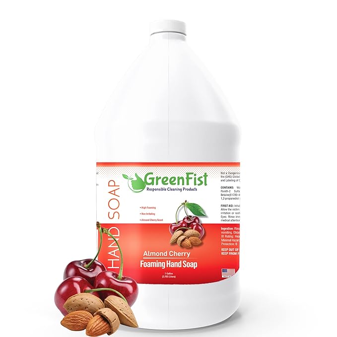 GreenFist Foaming Hand Soap Refills Almond Cherry Scent Jug Foam Refill Made in USA, 128 ounce (1 Gallon)