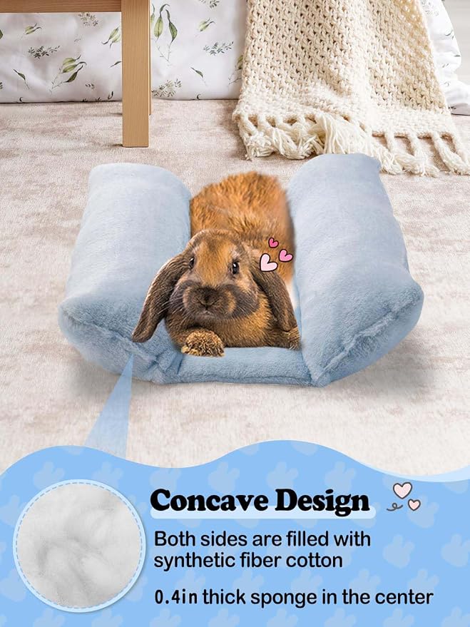 MEWTOGO 15.7" x 14" Bunny Bed for Rabbit Cage, Thickened & Soft | Prevent Sore Hocks Plush Mat with Cotton Lounger Pillows, Small Animal Flop Mat for Hutch Sleeping Indoor, Light Blue