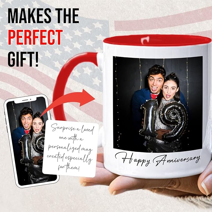 Ship Next Day Custom Mug Design Your Own Photo Text Personalized Picture Gifts for Women Men Customized Gifts Idea Personalized Coffee Mugs 15oz Red Handle