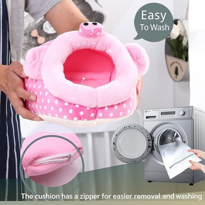 JanYoo Animal Bed Guinea Pig Accessories Cage Habitat Toy Hideout House Washable(L,Pig)