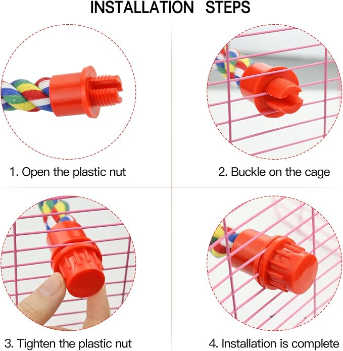 Mygeromon Bird Rope Perches Cage Climbing Accessories(31.5inch Plastic nut) | for Parakeet, Parrot, Cockatiels, Budgie, Colorful