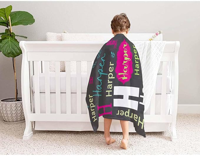 Ship Next Day, Personalized Baby Blanket for Boys Girls, Custom Name Blanket Baby Shower Super Soft Flannel Christmas Easter Birthday Gift for Newborn Toddler Kids