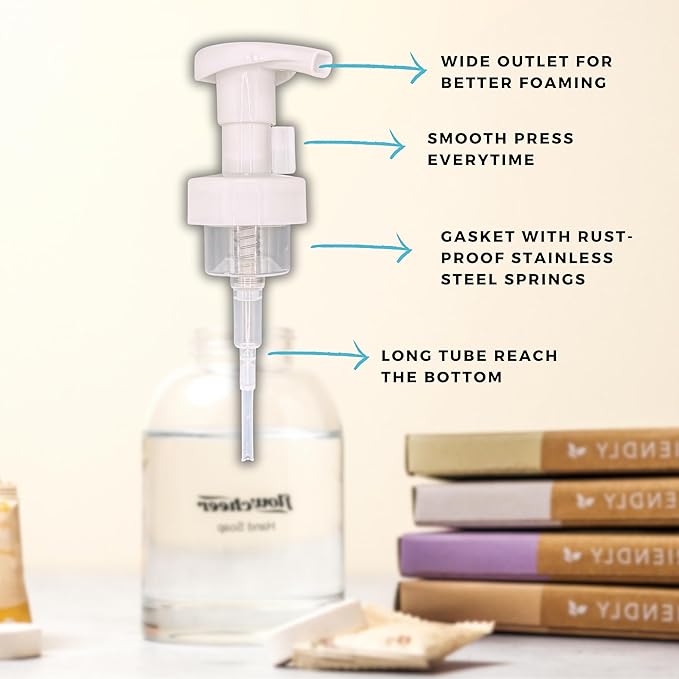 Foaming Hand Soap Refill Tablets - Glass Foaming Soap Dispenser Combo - Frosted Real Glass Bottle 11 oz - 4 Refill Tablet Included Start Kit - Soap Pump for Bathroom Kitchen Countertop
