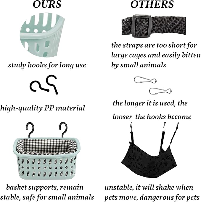 JWShang Rat Hammock for Cage - Small Animal Hanging Basket Bed with Sturdy Hooks, Cozy Pet Rat Cage Accessories for Guinea Pig Chinchilla Sugar Glider Ferret (Blue, L)