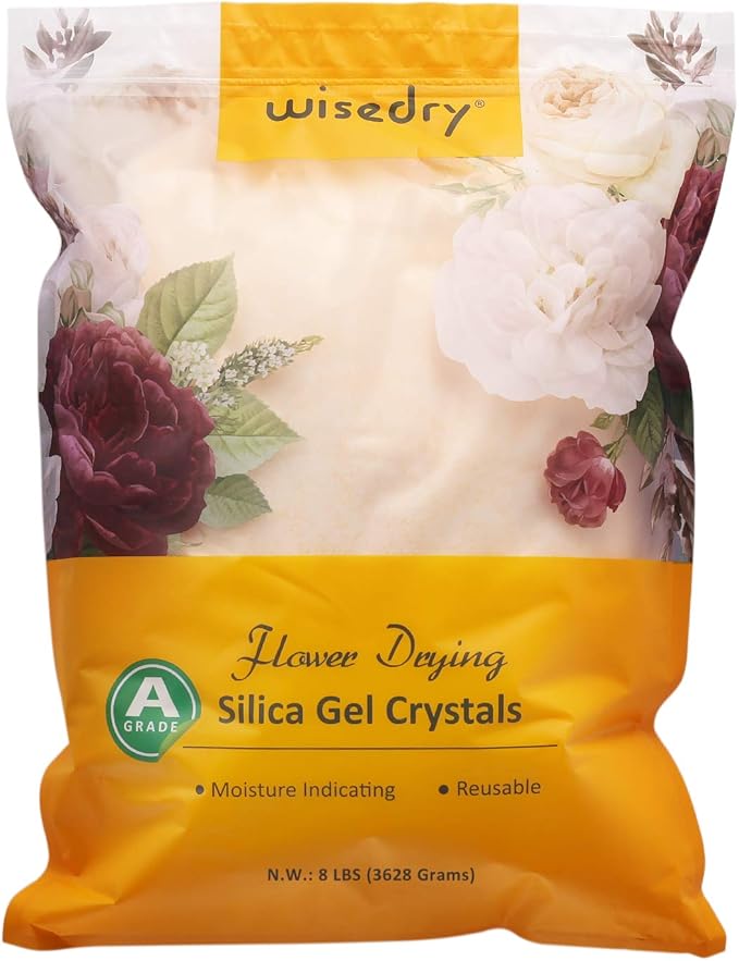 wisedry 8 LBS Silica Gel Flower Drying Crystals, Fine Crystals < 1mm, Color Indicating, Reusable