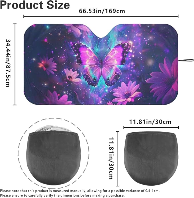 Purple Butterfly Front Window Sunshades Fashion Automotive Interior Cover Sun Visor Protector Lightweight Fit Most Cars SUVs Trucks