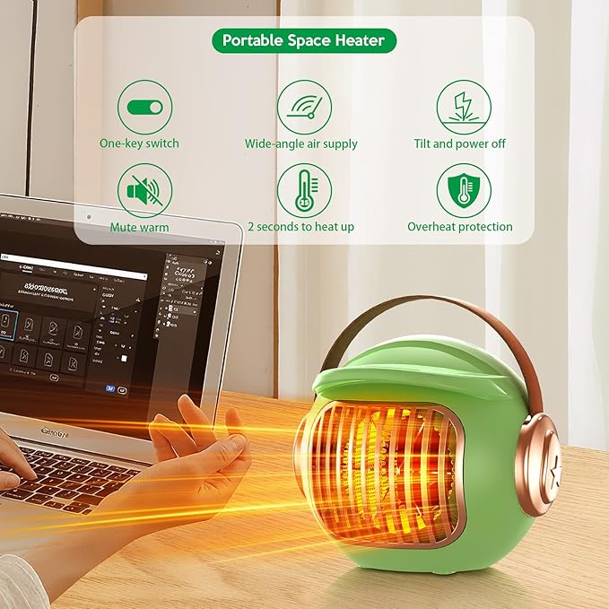 Space heaters for indoor use, mini portable heater desk heater for office,2S Efficient Heating, Tip-Over & Overheat Protection, Quiet Small Desk Heater for Office Home Bedroom