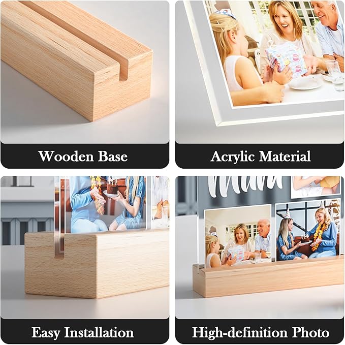 Personalized Gifts for Mom from Daughter and Son, Custom Picture Frames with Photo, Custom Photo Frame with Night Light, Customized Picture Frame, Personalized Christmas Birthday Gifts for Mom