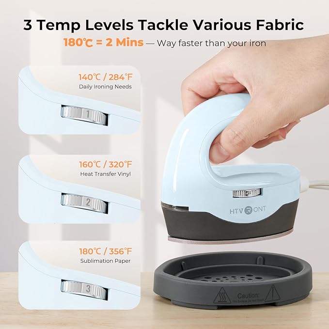 HTVRONT Heat Press H1 Mini Heat Press Machine, Small Heat Press Portable Iron Press Machine for T Shirts, Hats, Heating Transfer Projects (H1 Bubble Blue)