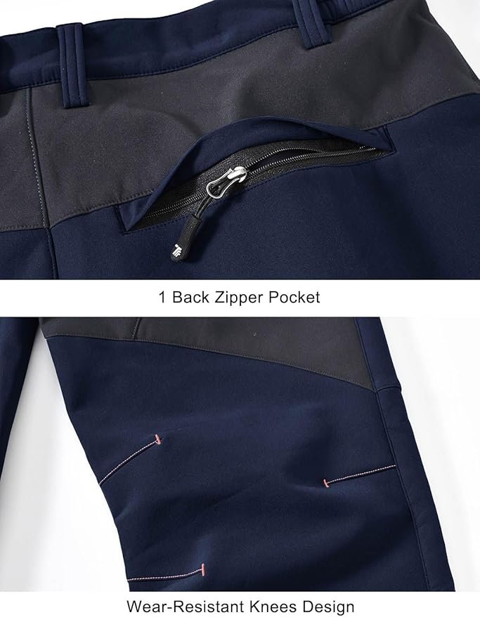 TBMPOY Men's Snow Pants Fleece Lined Hiking Winter Waterproof Softshell Ski Outdoor Insulated Climbing Pants Zipper Pockets