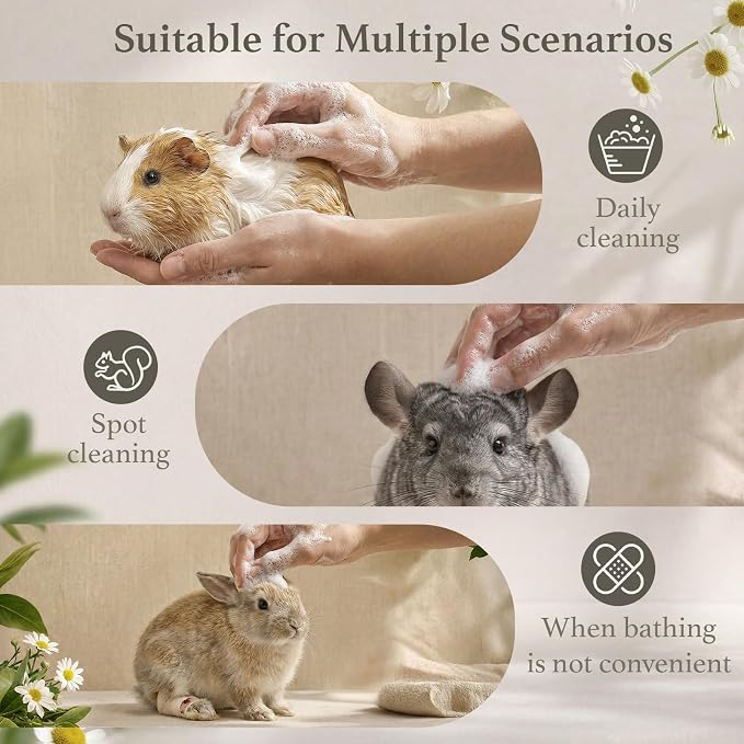 15.2 oz Large Capacity Waterless Small Animal Shampoo - No Rinse Dry Foam for Guinea Pig, Bunny, Ferret - Essential Pet Grooming Kit & Odor Eliminator