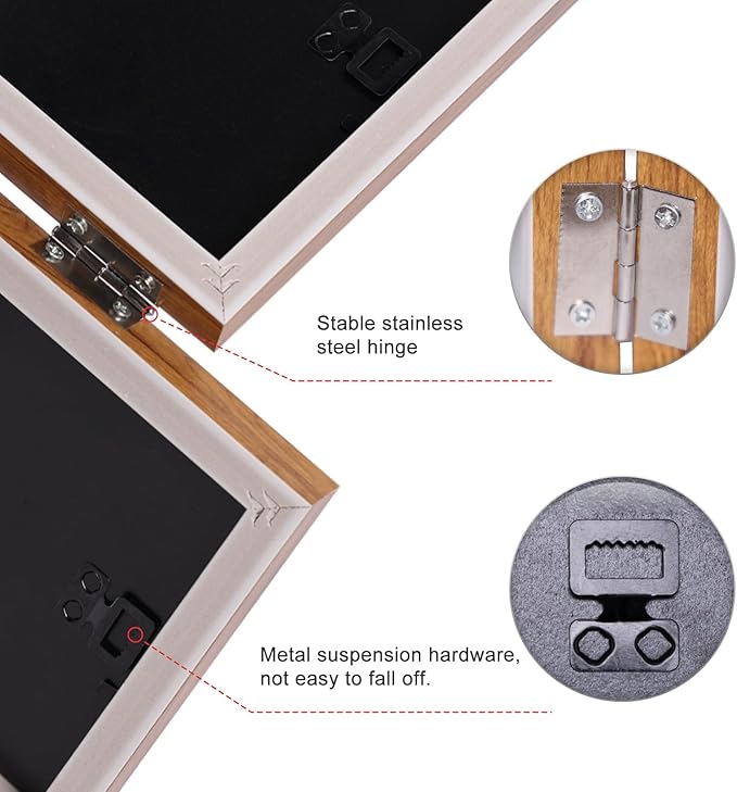 Double Vertical And Horizontal 4X6 Hinged PS Family Picture Frame Collage For Desktop or Tabletop (Wood Grain 4664)
