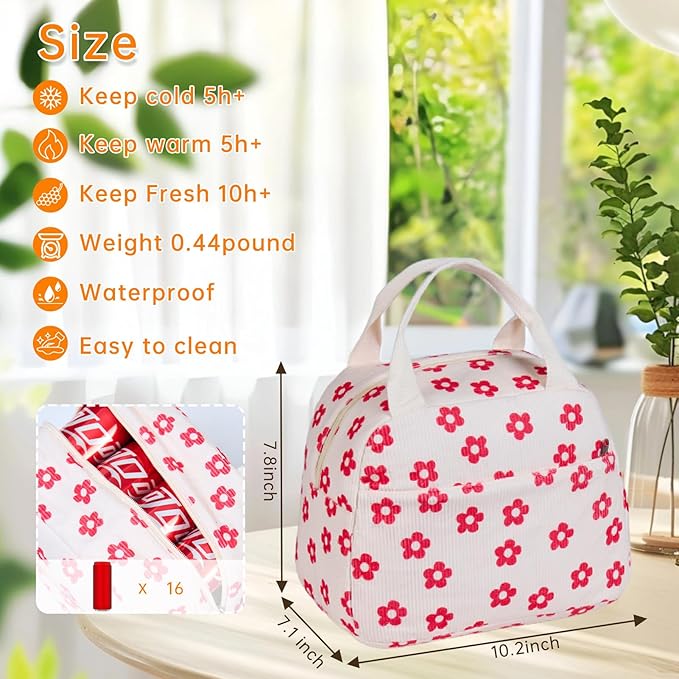 Lunch Bag for Women Men Girl,Large Cute Corduroy Lunch Tote Bags - Reusable Insulated Lunch Box for women with Handle, Leakproof WaterProof Design for Office, School, Work,Picnic.