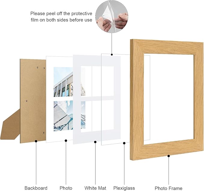 8x10 Picture Frame Display Double 4X6 Picture Frame Collage,Multi Photo Frame with Mat,Plexiglass,Wall or Tabletop Decor,NaturalWood Grain