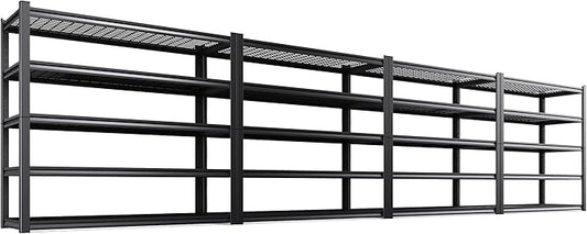 4Pack 59" W Heavy Duty 5-Tier Garage Shelving Unit,2500 lbs Capacity Adjustable Metal Storage Rack, Boltless Steel Shelves for Garage, Basement, Warehouse, Pantry & Kitchen 72"x59"x20",Black