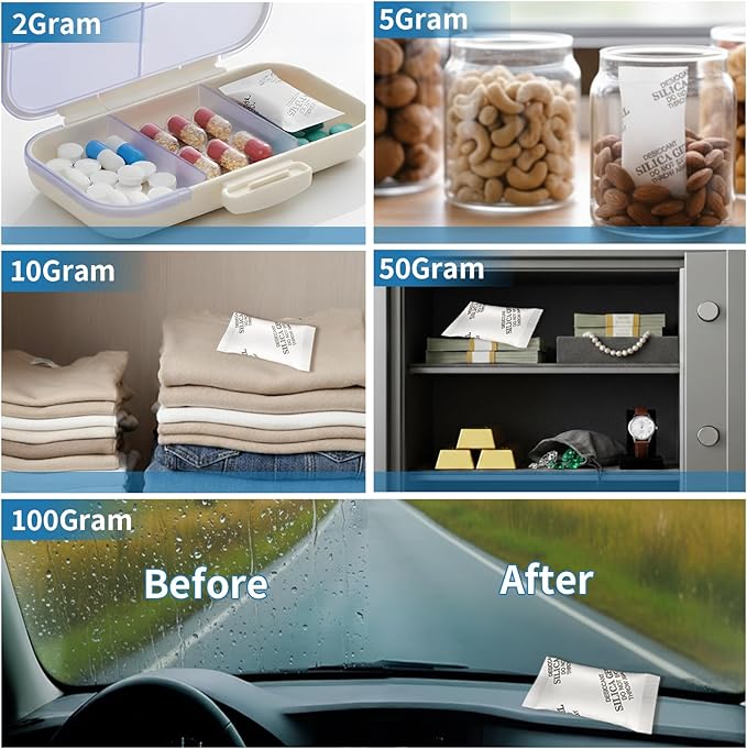 MakMeFre 500Gram(2Packets) Food Grade Moisture Absorbers Silica Gel Packs Desiccant for Moisture Storage Control