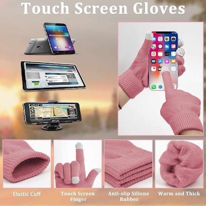 Loritta 3-Pieces Winter Hat Neck Warmer Touchscreen Gloves Set Knit Thick Scarf Beanie Hats Scarves Set Gifts for Women