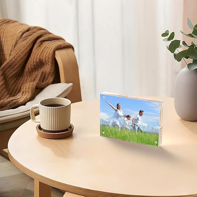 Acrylic Frame 4x6 Inch 5pack, Clear Acrylic Picture Frame with Thickness 10+10mm, Transparent Magnetic Picture Frame with Double Sided Free Standing, Framless Tabletop Photo Frame for Family