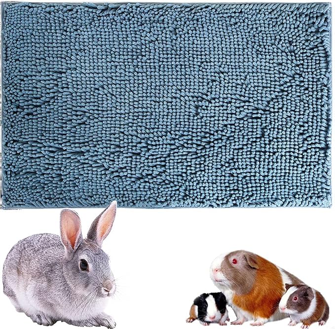 Oncpcare Guinea Pig Fleece, Cage Liner, Washable Non-Slip Mat（Blue） | Chenille fleece, absorbent 3-layer design, non-slip TPR backing, machine washable, for small animal cages