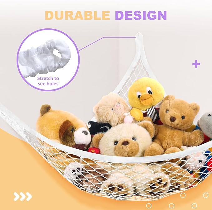 Stuffed Animal Net Hammock for Plushie Toys, Stuffed Animal Hammock Corner for Kids' Room Decor, Ideas for Organizing Stuffy Collection, 1 Pack, White