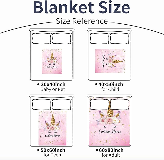 Personalized Horse Blanket with Name for Girl, Custom Name Blanket for Kids, Soft Flannel Pink Horse Toddler Blanket Customized Gift for Birthday Christmas Baby Shower Newborn Gift 60" X 80"