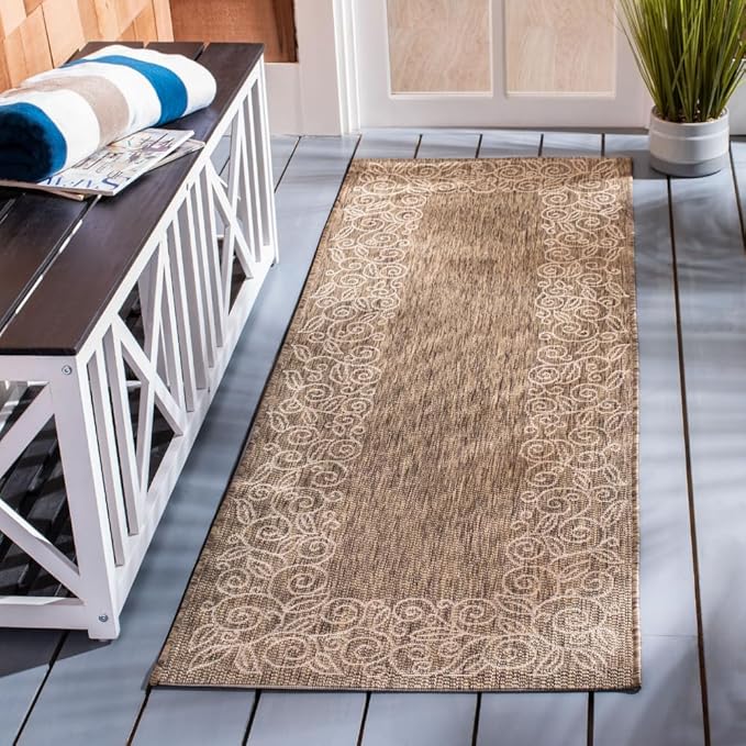 SAFAVIEH Washable Rug Outdoor Courtyard Collection - 2'3" x 6'7" Runner, Dark Beige & Beige, Non-Shedding & Easy Cleaning, Ideal for Patio, Backyard, Mudroom (CY5139B)